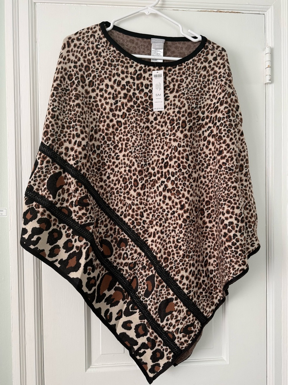 Chico's Leopard-Print Poncho in Brown and Black Trim S/M NWT